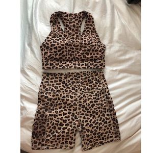 New Fabletics Cheetah Sports Bra and Bike Shorts